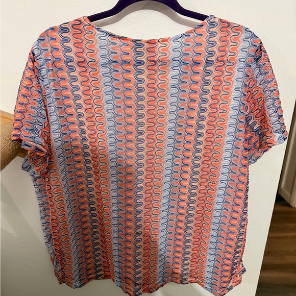 Alfred Dunner Blue and Orange Knit Patterned Blouse with gems - Picture 4 of 4